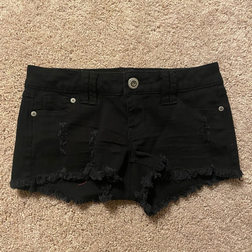 Black Distressed Denim Shorts